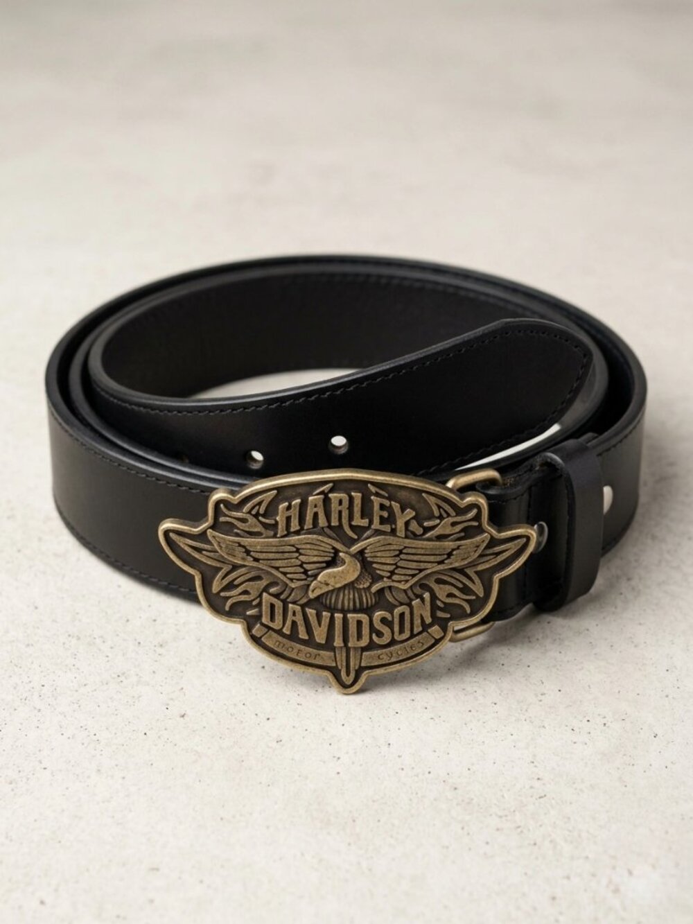 Harley-Davidson Genuine Leather Biker Belt Antique Gold Eagle Logo Buckle" - Picture 2 of 4